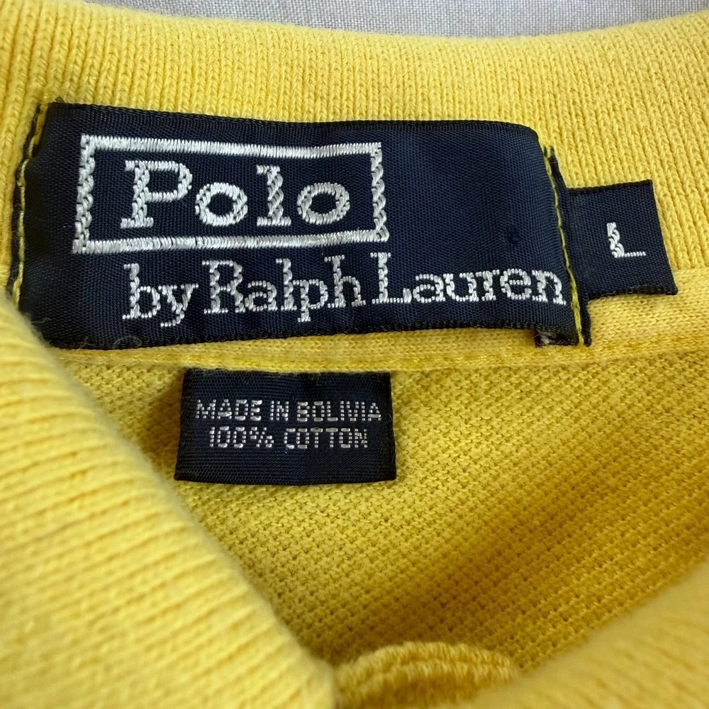 Vintage Polo Ralph Lauren Men's Large Yellow Blue Pony Polo Shirt 90s